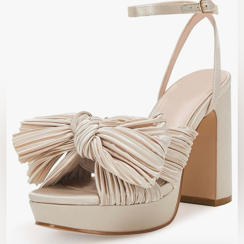 New Women’s VETASTE Pleated Bow Knot Platform Heeled Sandals Size 10
